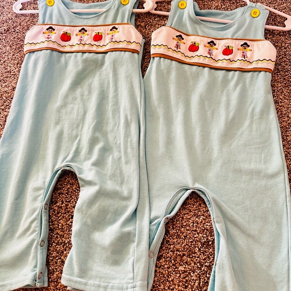 Adorable Light Blue Baby Overalls / Romper / Jon Jons for Thanksgiving / fall